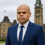 Jamil Jivani standing outside Canadian Parliament in Ottawa, May 2025