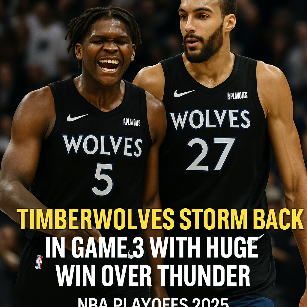  Anthony Edwards and Rudy Gobert celebrate Timberwolves' Game 3 blowout win over Thunder in NBA Playoffs 2025