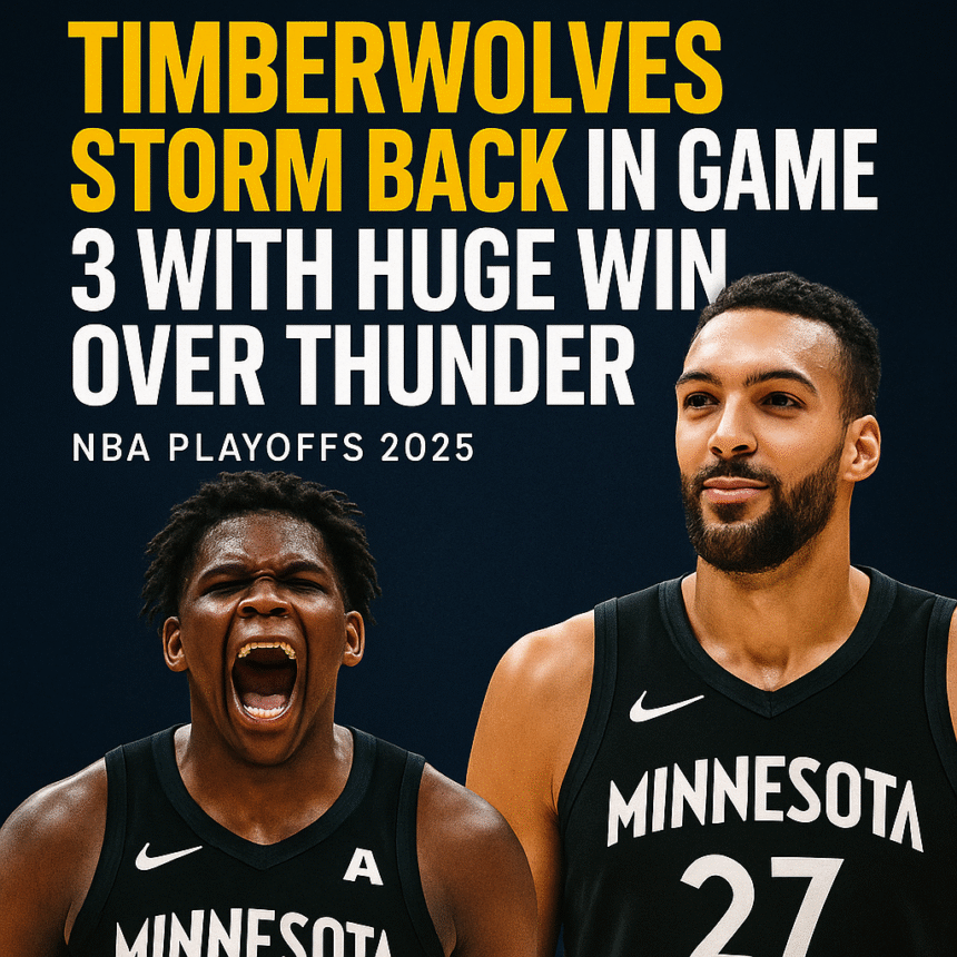 Anthony Edwards and Rudy Gobert celebrate Timberwolves’ Game 3 victory over Thunder with bold headline overlay – NBA Playoffs 2025