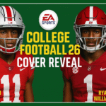 EA Sports College Football 26 cover reveal featuring Jeremiah Smith from Ohio State and Ryan Williams from Alabama in full football uniforms