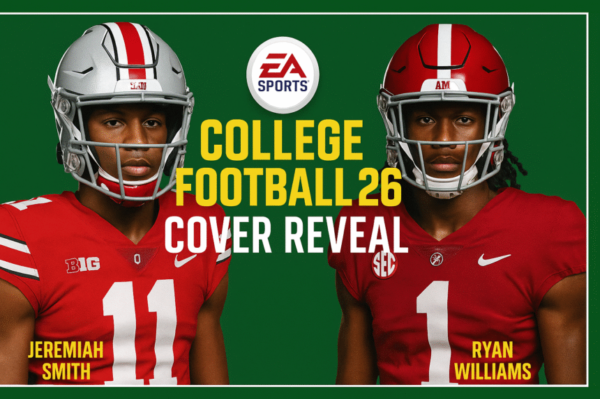 EA Sports College Football 26 cover reveal featuring Jeremiah Smith from Ohio State and Ryan Williams from Alabama in full football uniforms