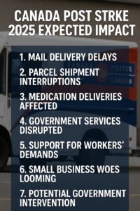 Canada Post strike 2025 headline image with bold title for news coverage