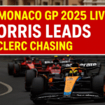 F1 Monaco GP 2025 featured image with Norris leading and Leclerc chasing in Monte Carlo
