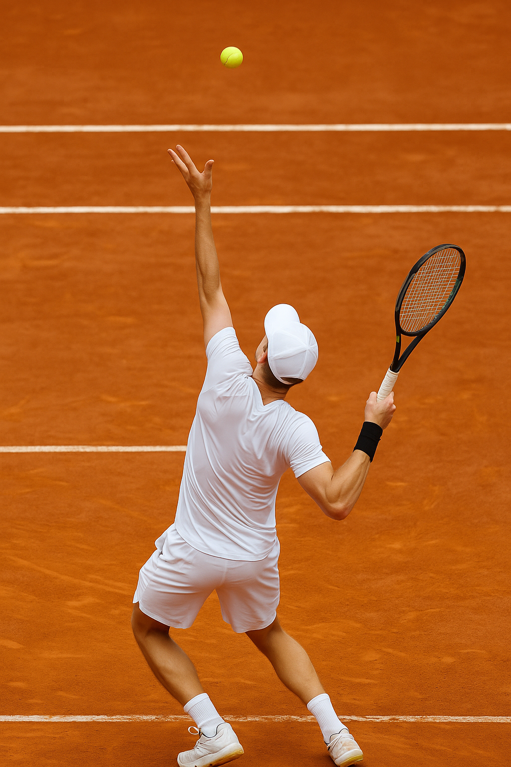 Jack Draper prepares to serve on clay during his French Open 2025 match against Fonseca