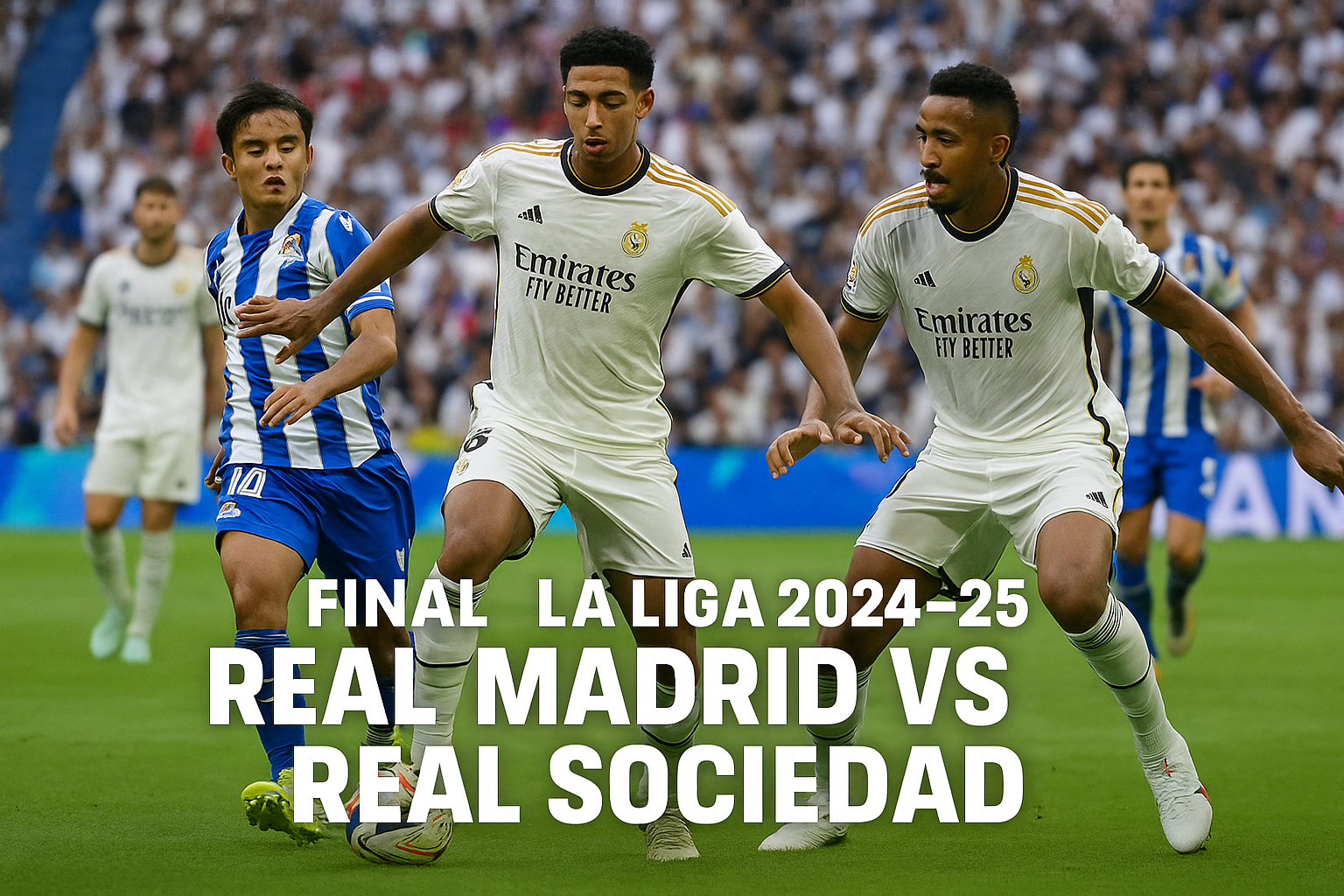 Jude Bellingham controls the ball during Real Madrid vs Real Sociedad in the final La Liga 2024–25 match at Santiago Bernabéu