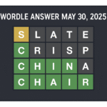 Wordle Answer May 30 2025 grid with green-highlighted solution “CHAIR” in landscape format with dark background and full border.