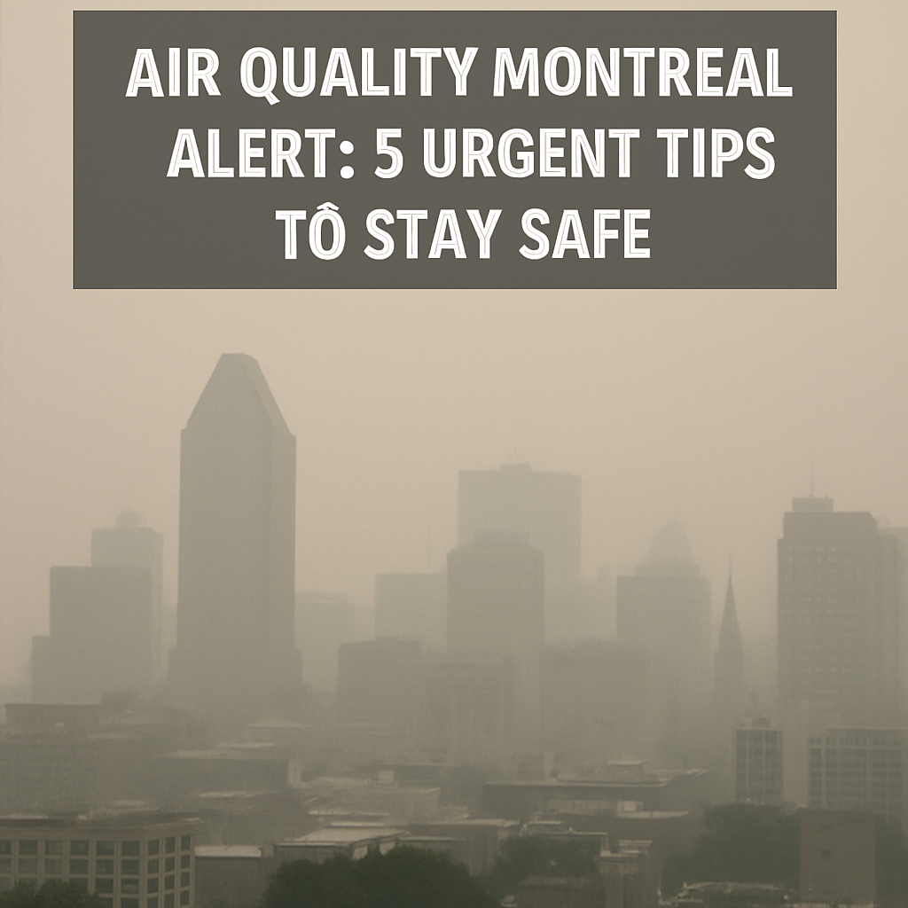 Air quality Montreal alert with wildfire smoke covering the skyline, June 2025