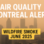 Air quality Montreal alert skyline image with wildfire smoke June 2025