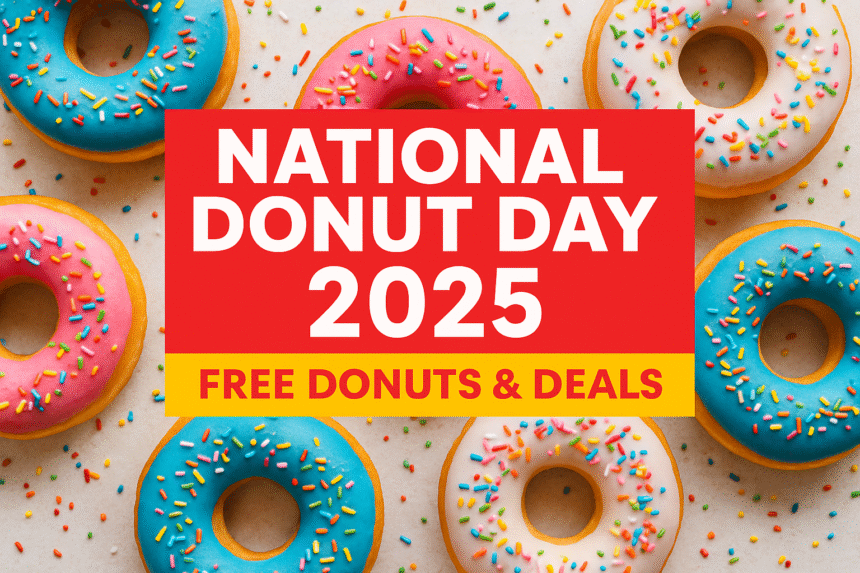 National Donut Day 2025 featured image with colorful donuts and free deals banner
